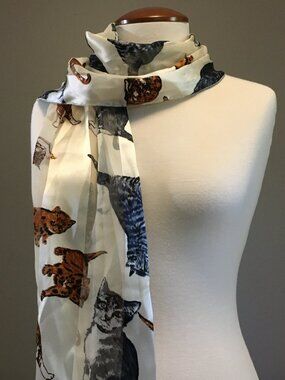 Korean Style Cat Scarf - Blue & Orange Complimentary Colors & Kawaii Kitties